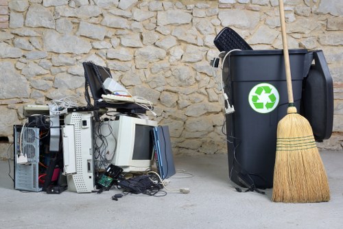 Recycling bins for different waste types in East Ham